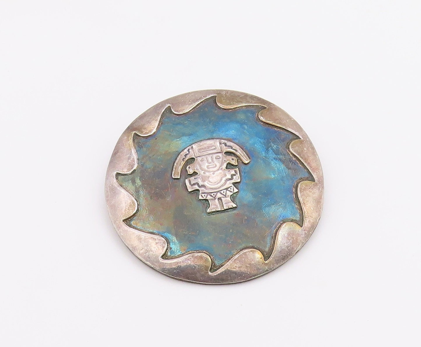 925 Sterling Silver  Vintage Dark Tone Traditional Statue Brooch Pin  BP2993