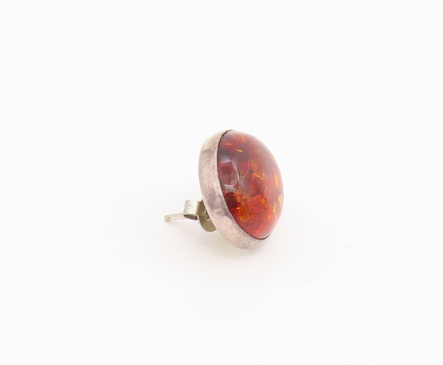 925 Sterling Silver Vintage Earrings POLAND Cabochon Honey Amber Studs  EG13958