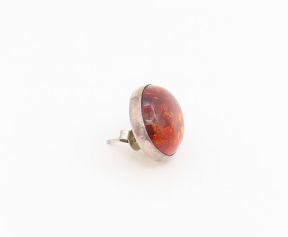 925 Sterling Silver Vintage Earrings POLAND Cabochon Honey Amber Studs  EG13958