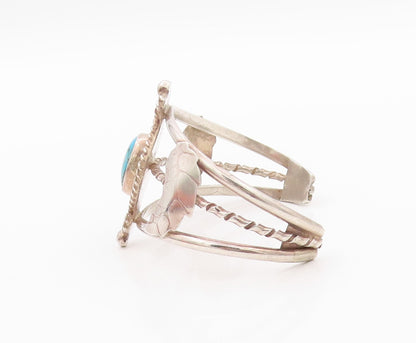 925 Sterling Silver Vintage Bracelet Floral Cutout Turquoise Cuff  BT11129
