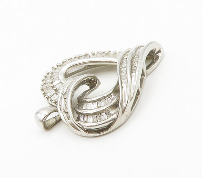 925 Sterling Silver  Shiny Genuine Diamonds Open Love Heart Pendant  PT12021