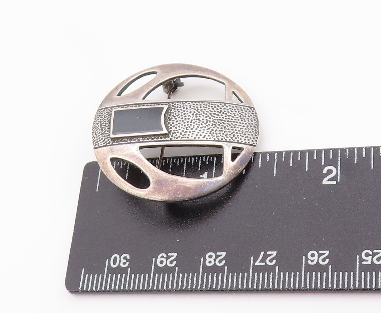 925 Sterling Silver Vintage Brooch Enameled Geometric Grace Medallion  BP11833