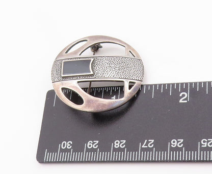 925 Sterling Silver Vintage Brooch Enameled Geometric Grace Medallion  BP11833