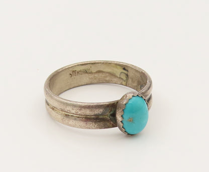 NAVAJO 925 Silver  Vintage Minimalist Turquoise Ribbed Ring Sz 8.5  RG26507