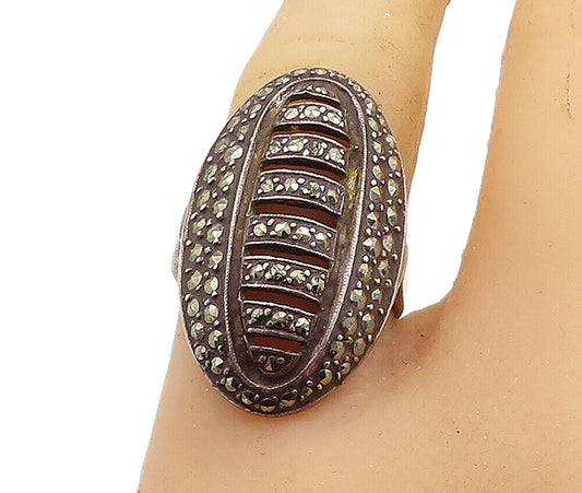 925 Sterling Silver  Vintage Marcasite Oval Dome Cocktail Ring Sz 6.5  RG7233