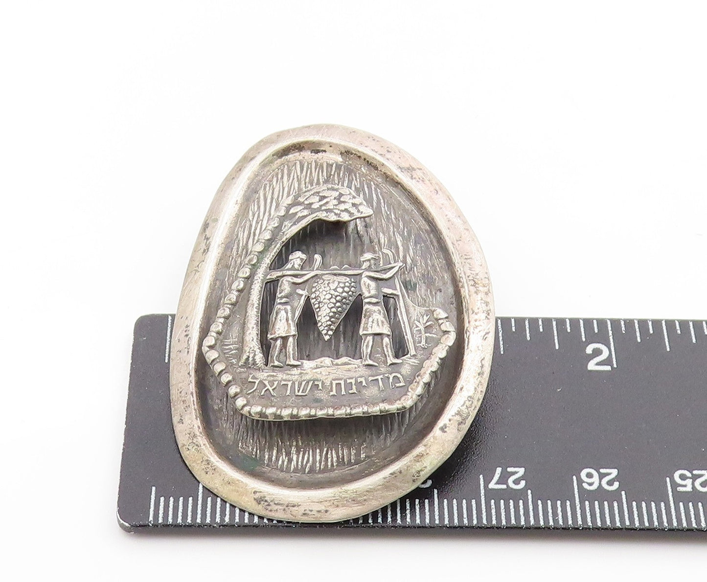 925 Sterling Silver Vintage Brooch Pin ISRAEL 12 Spies Carrying Grapes  BP12185