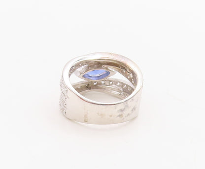 925 Sterling Silver Vintage Ring Marquise Cutout Sapphire & CZ  Sz 7  RG30992