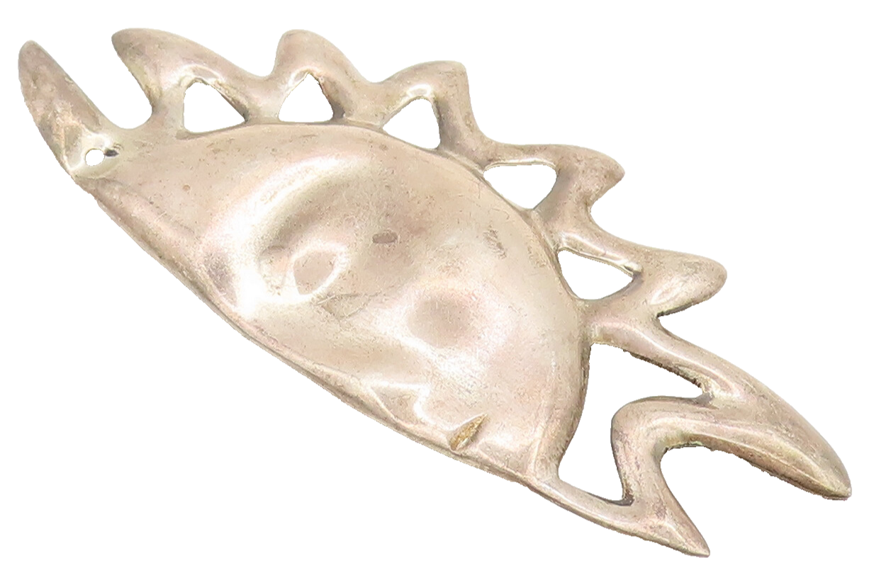 MEXICO 925 Sterling Silver  Vintage Hammered Rising Sun Brooch Pin  BP10314