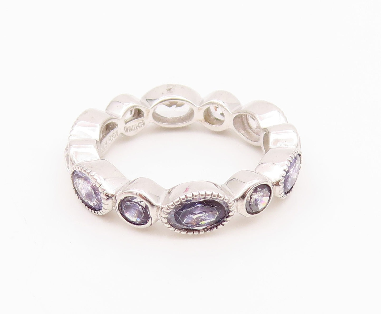 925 Sterling Silver Vintage Ring Round & Oval Cut Amethyst & CZ  Sz 7  RG33032
