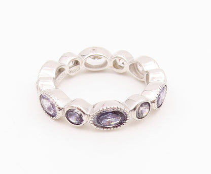 925 Sterling Silver Vintage Ring Round & Oval Cut Amethyst & CZ  Sz 7  RG33032
