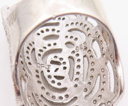 925 Sterling Silver Vintage Ring CZ Pave Intricate Openwork Rose Sz 7.5 RG36631