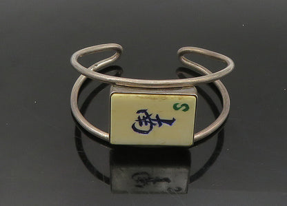 925 Sterling Silver  Vintage Carved Detail Dark Tone Cuff Bracelet  BT8967