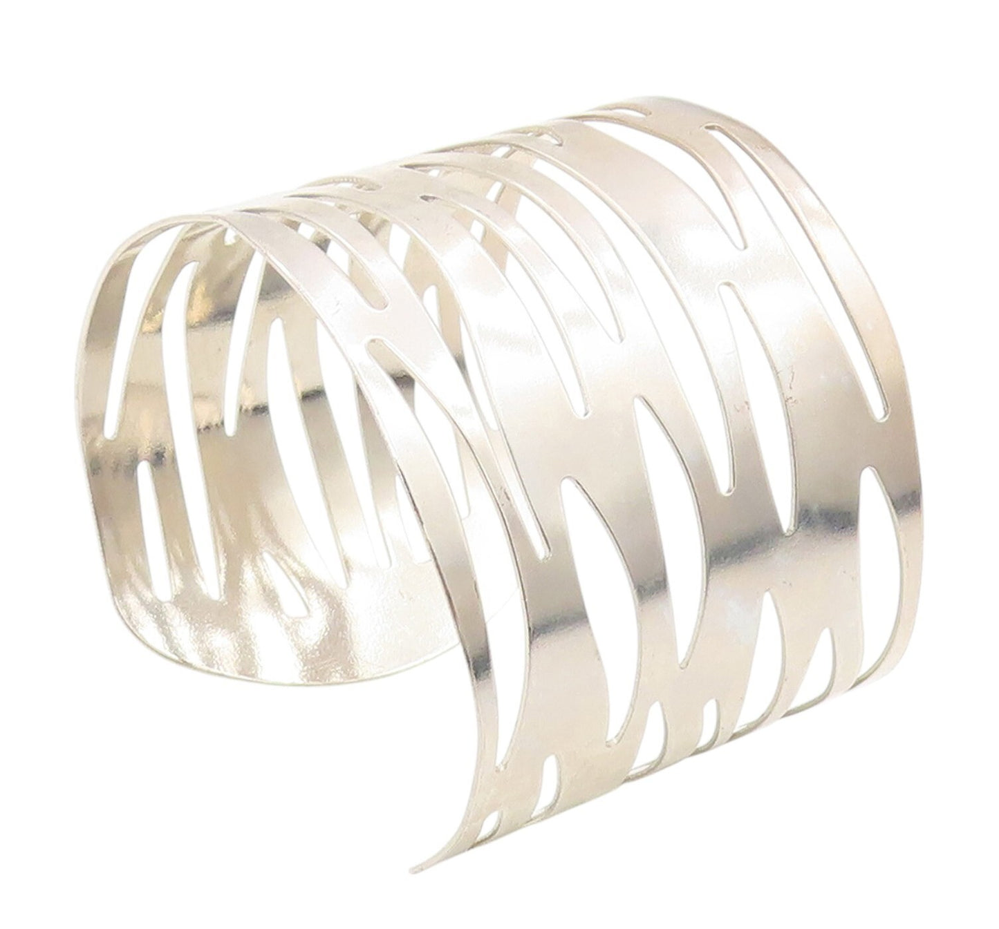 925 Sterling Silver Vintage Bracelet Large Tiger Strips Cutout Cuff  BT11030
