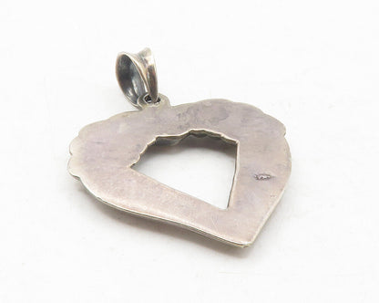925 Sterling Silver  Vintage Dark Tone Open Love Heart Drop Pendant  PT9640
