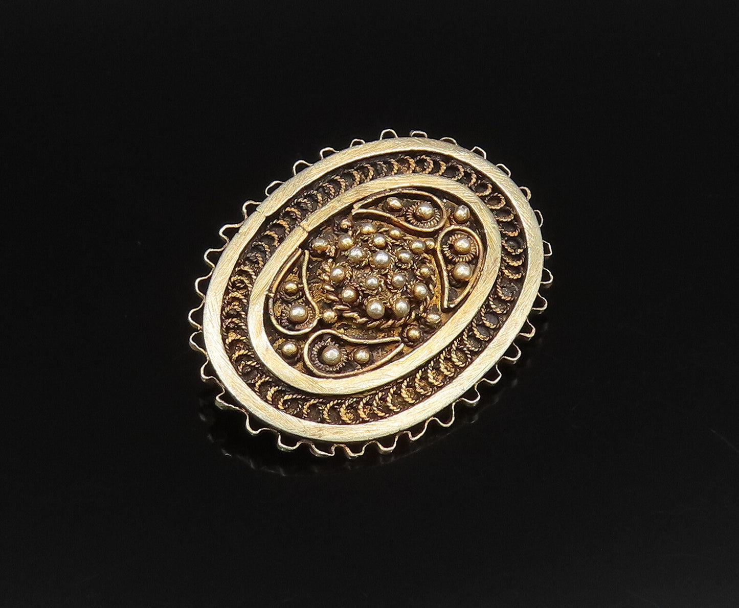 925 Silver  Vintage Antique Beaded & Rope Twist Gold Plated Brooch Pin  BP9949