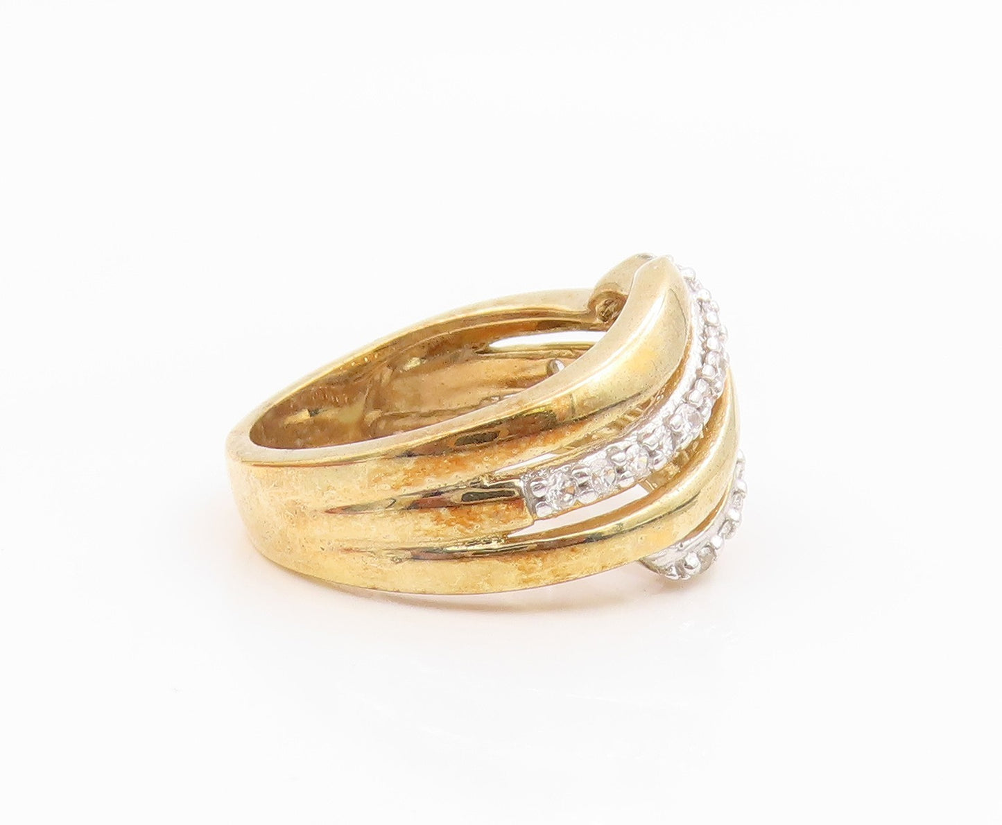 925 Sterling Silver Vintage Ring Gold Plated CZ Crossover Band  Sz 7  RG35519