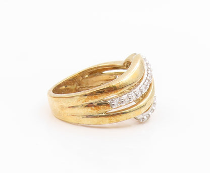 925 Sterling Silver Vintage Ring Gold Plated CZ Crossover Band  Sz 7  RG35519
