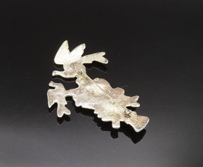925 Silver  Vintage Antique Hand Holding Flower & Dove Birds Brooch Pin BP9573
