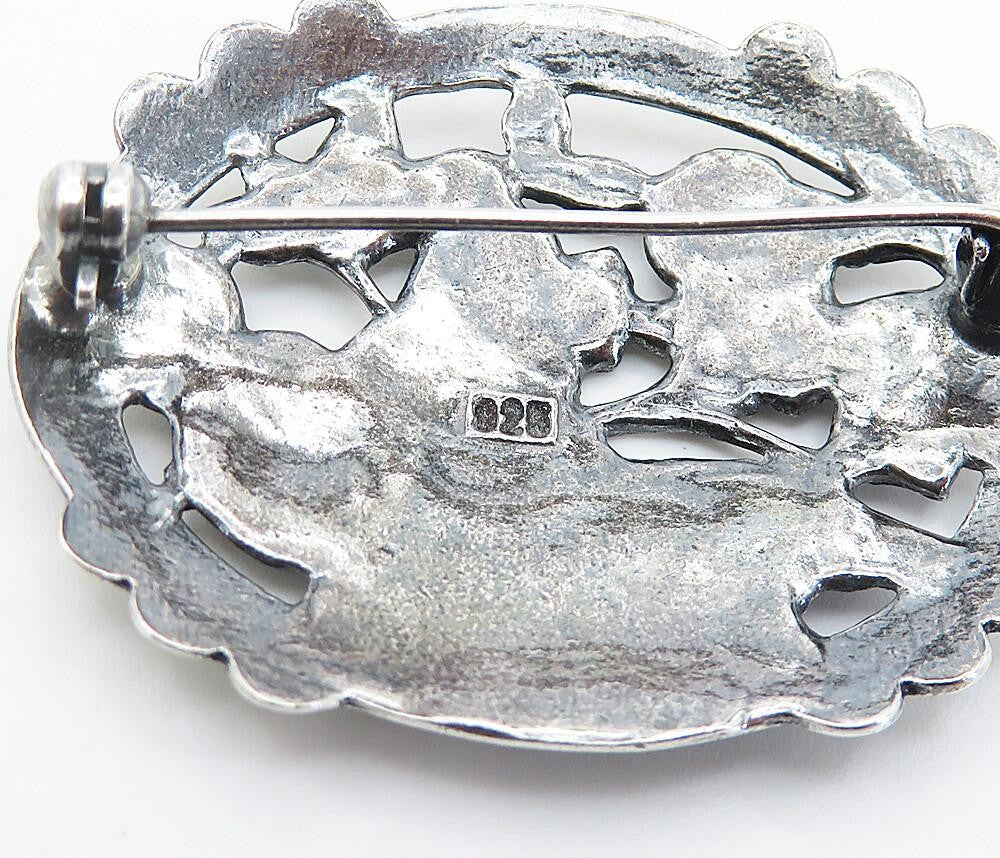 925 Sterling Silver  Vintage Dark Tone Rose Flower Bunch Brooch Pin  BP2903
