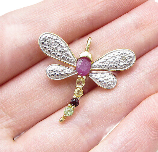 Gold Over 925 Silver  Gemstones & Genuine Diamonds Firefly Pendant  PT1246