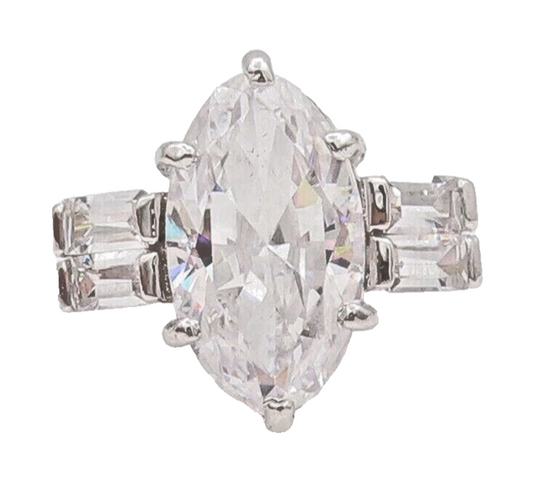 925 Sterling Silver Vintage Ring Geometric Shape Main Stone CZ  Sz 9  RG28129