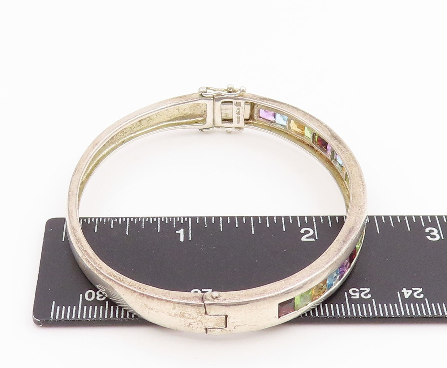 925 Sterling Silver Vintage Bracelet Multi Gemstone Channel Set Bangle  BT11660