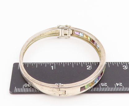 925 Sterling Silver Vintage Bracelet Multi Gemstone Channel Set Bangle  BT11660