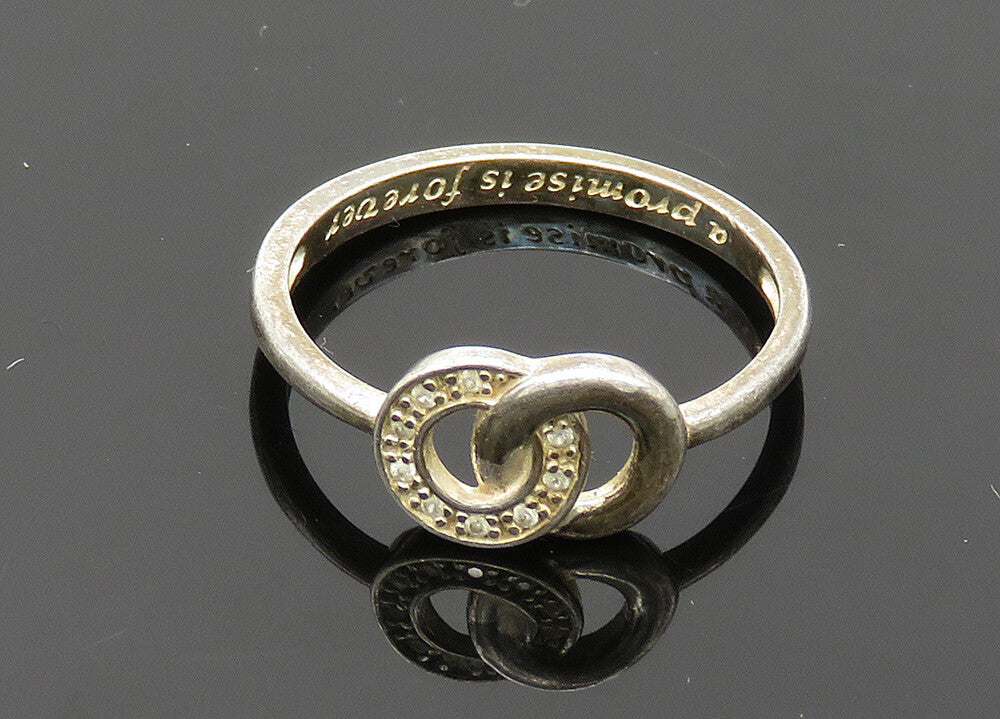 925 Sterling Silver  Vintage Topaz Etched Quote Promise Ring Sz 9  RG20265