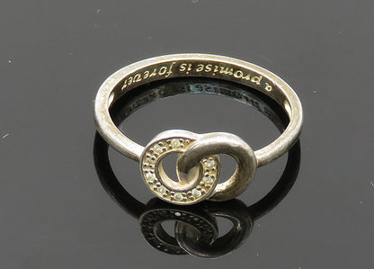 925 Sterling Silver  Vintage Topaz Etched Quote Promise Ring Sz 9  RG20265