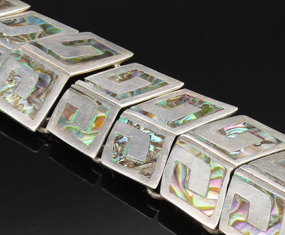 TAXCO 925 Silver  Vintage Inlaid Abalone Double Row Link Bracelet  BT9784