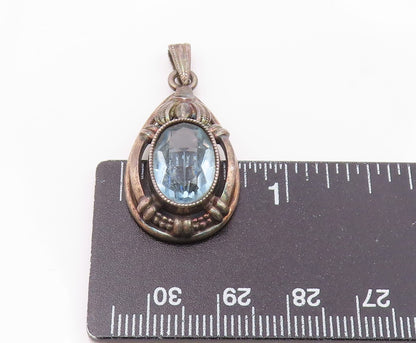 EUROPEAN 925 Silver  Vintage Blue Topaz Open Pear Shaped Pendant  PT21022