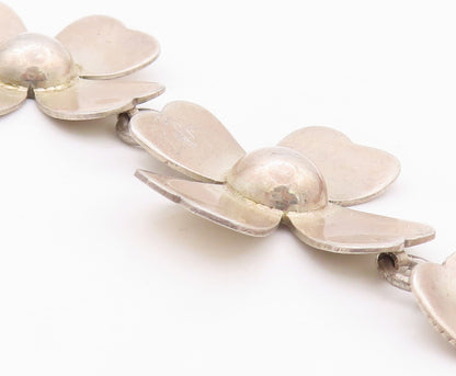 925 Sterling Silver Vintage Bracelet Solid Cutout Flowers Toggle Lock  BT10793