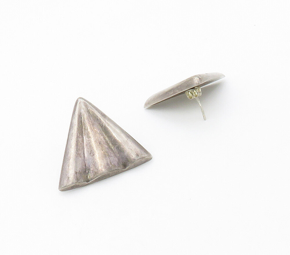 925 Sterling Silver  Vintage Dark Tone Fluted Triangle Drop Earrings  EG8532