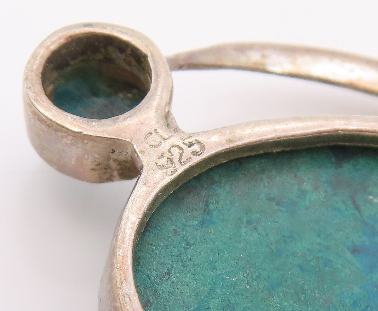 925 Sterling Silver Vintage Pendant Modernist Chrysocolla Twisted Locket PT25539