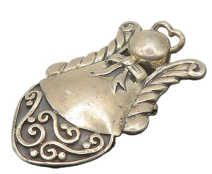 925 Sterling Silver  Vintage Shiny Angel With Ribbon Bow Brooch Pin  BP7214
