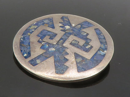 MEXICO 925 Sterling Silver  Vintage Inlaid Blue Turquoise Brooch Pin  BP5896