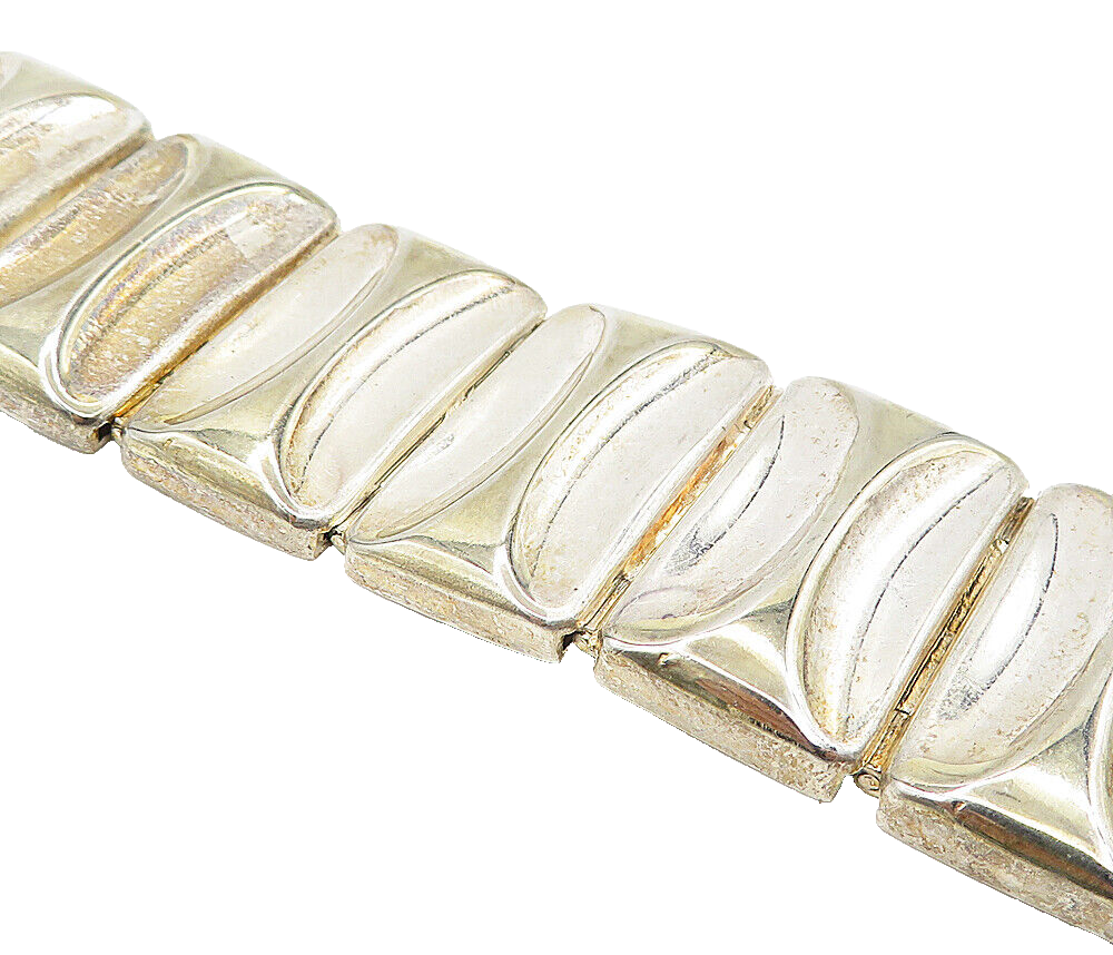 925 Sterling Silver  Vintage Shiny Hollow Panel Link Chain Bracelet  BT1623