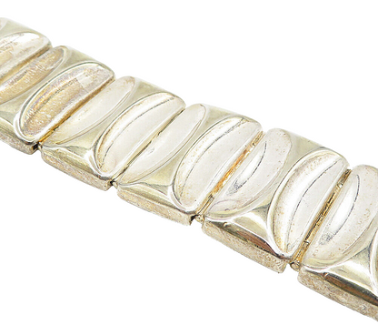 925 Sterling Silver  Vintage Shiny Hollow Panel Link Chain Bracelet  BT1623