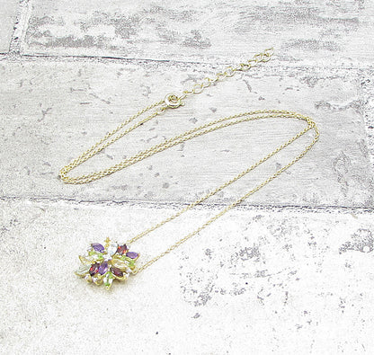 Gold Over 925 Silver  Multi Gemstones & Genuine Diamond Pendant & Chain PT1335