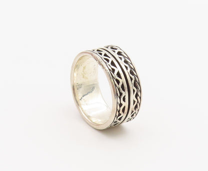 925 Sterling Silver Vintage Ring Classic Geometric Pattern Band  Sz 6  RG36895