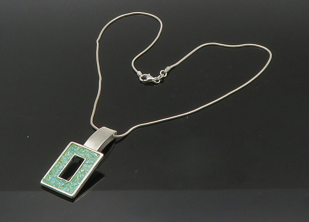925 Sterling Silver  Vintage Shiny Green Stone Cluster Chain Necklace  NE3645