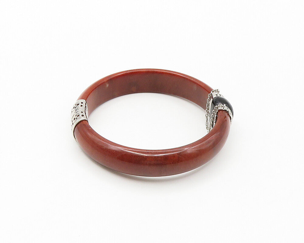 925 Sterling Silver Genuine Black Diamonds Black Onyx & Jasper Bracelet  BT6953