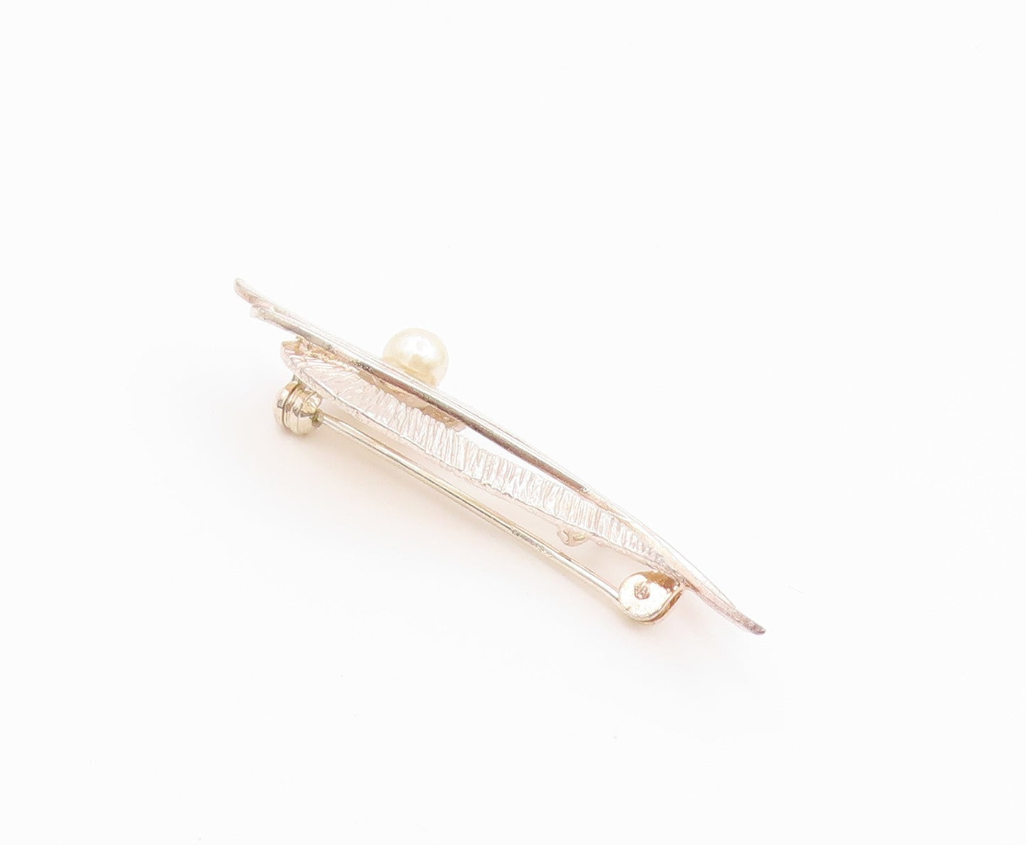 925 Sterling Silver Vintage Brooch Pin Modernist Pearl Ribbon Swirl  BP12639