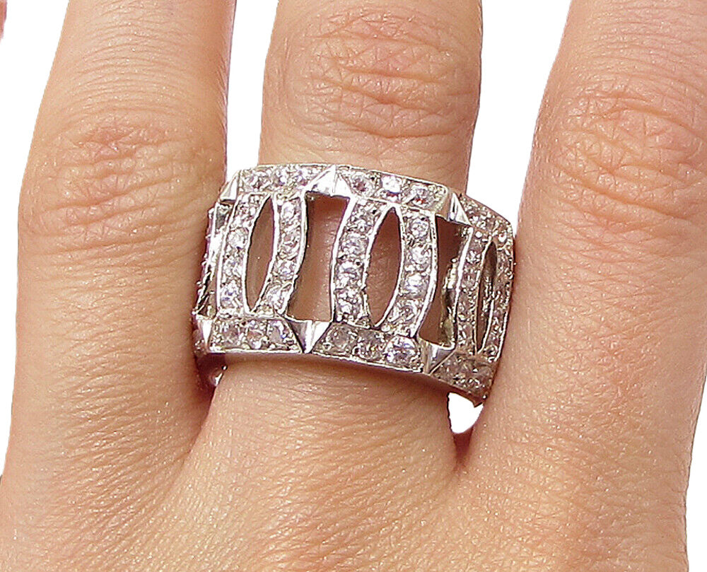 925 Sterling Silver  Cubic Zirconia Pattern Design Thick Band Ring Sz 7  RG3411