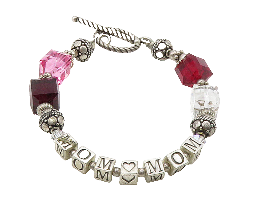 925 Sterling Silver  Vintage Garnet & Topaz Beaded Mom Chain Bracelet  BT6270