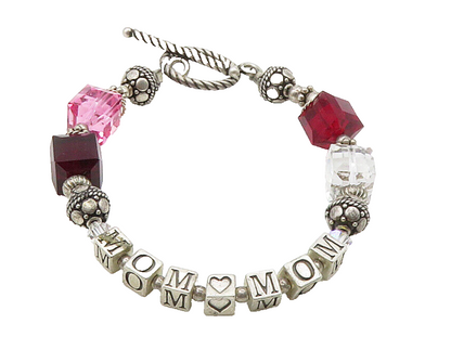 925 Sterling Silver  Vintage Garnet & Topaz Beaded Mom Chain Bracelet  BT6270