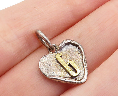 925 Sterling Silver  Vintage Petite Rustic Two Tone Love Heart Pendant  PT4376
