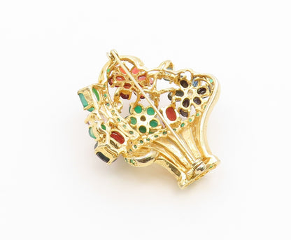 925 Sterling Silver Vintage Brooch Pin Gold Plated Gemstone Bouquet  BP12654
