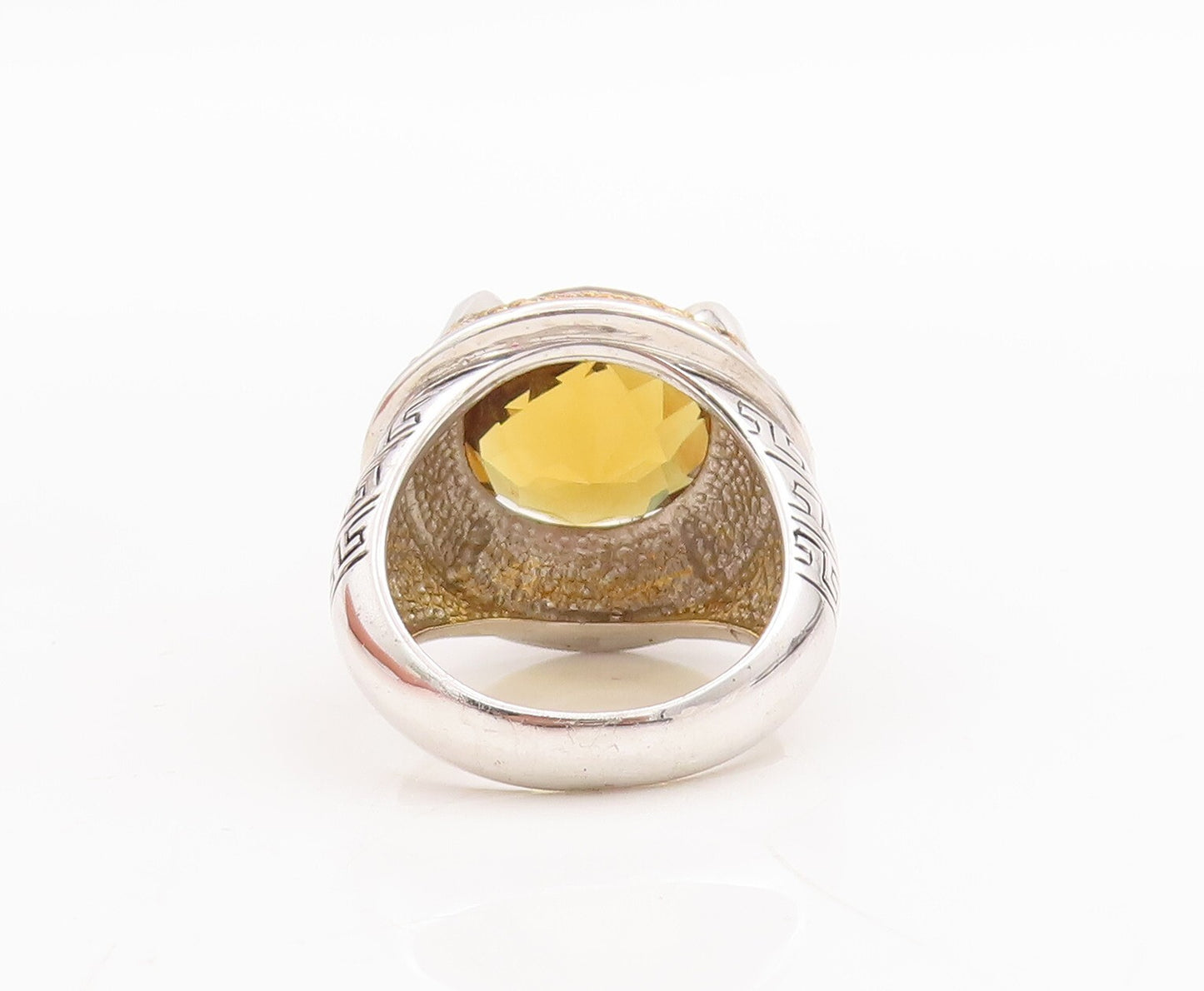 925 Sterling Silver Vintage Ring Gold Plated Beaded Round Citrine  Sz 7  RG29035