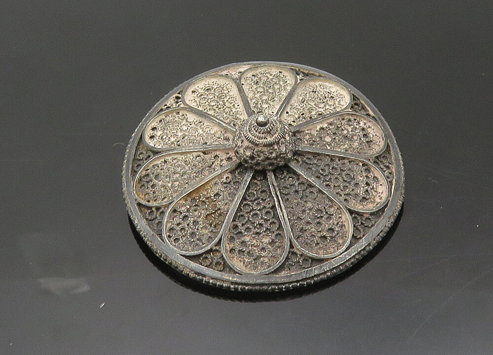 ISRAEL 925 Sterling Silver  Vintage Antique Flower Motif Brooch Pin  BP8075